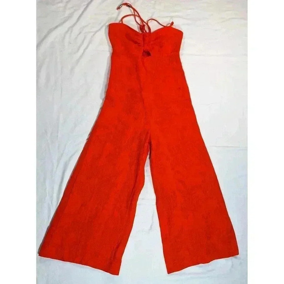 ANTHROPOLOGIE ELEVENSES Orange Tropicale One Piece Halter Jumpsuit Sz 00 NWT - Picture 2 of 9
